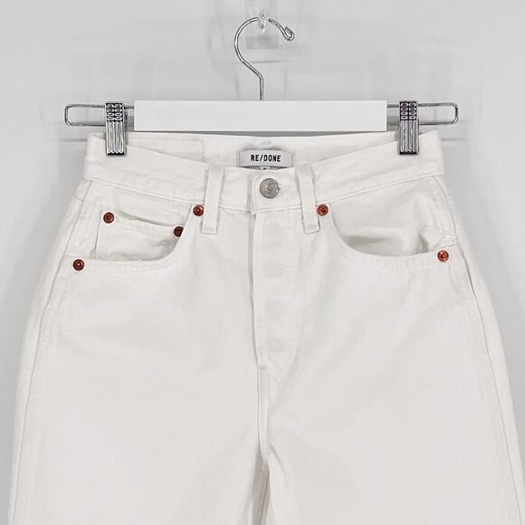 RE/DONE 90s High Rise Loose Jeans Size 24 White Distressed Ripped Denim - Picture 3 of 9